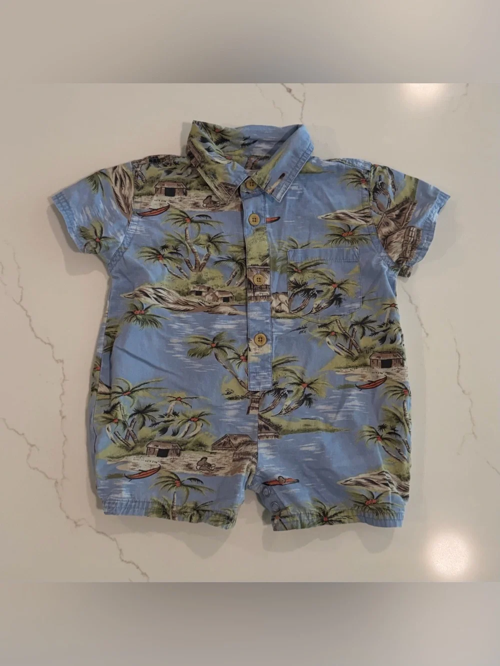 GAP Light Blue Tropical Button-Front Romper